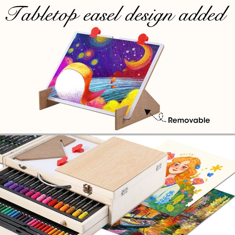 Vigorfun Art Supplies, Wooden Art Set Crafts Kit with Drawing Easel, Deluxe Kids Art Set, Oil Pastels, Colored Pencils, Watercolor Cakes, Creative Gift for Kids, Teens, Beginners Girls Boys - Image 4